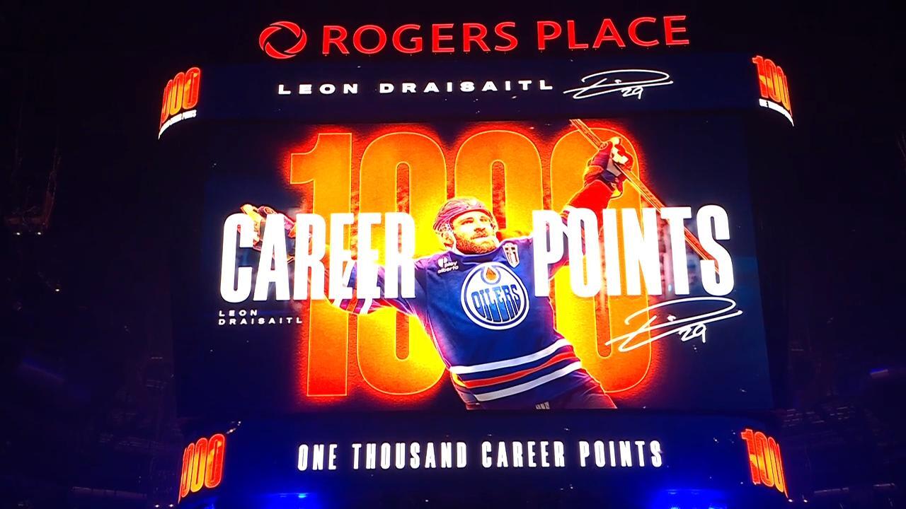 Draisaitl honored by Oilers for 1,000 point mark, family dog attends