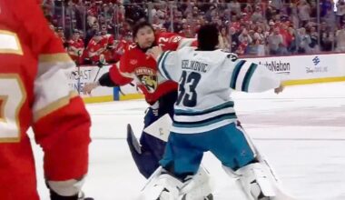 Sergei Bobrovsky and Alex Nedeljkovic get in epic goalie fight during Panthers-Sharks game: ‘It’s pretty good for the game when that type of stuff happens’