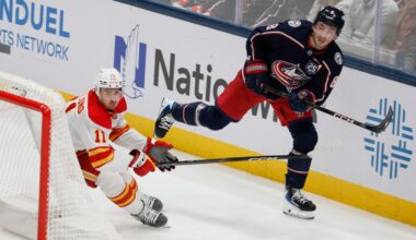 Jenner's goal propels Blue Jackets to 5-3 win over Flames in Bowness' debut as coach