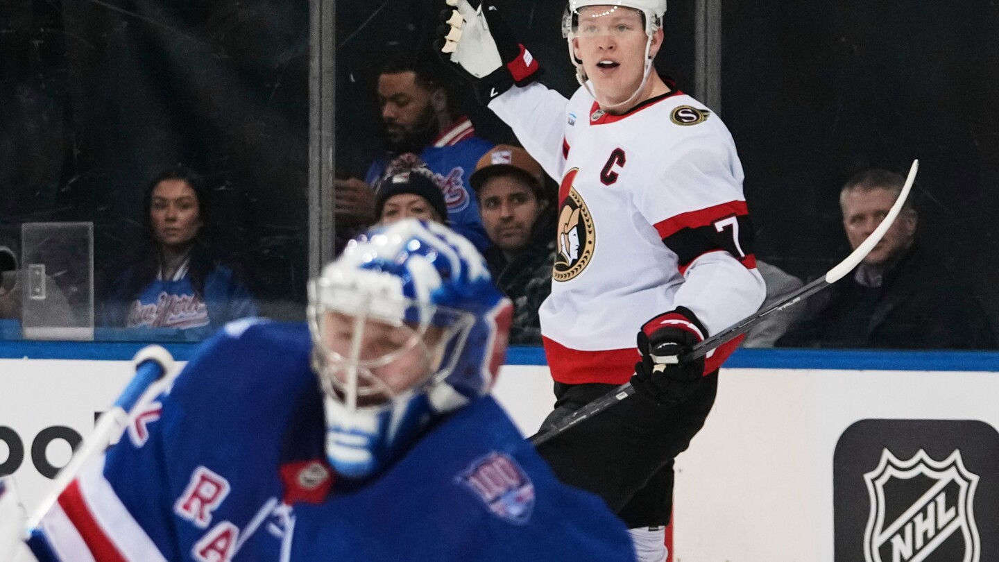 Brady Tkachuk scores 200th goal as Senators beat Rangers