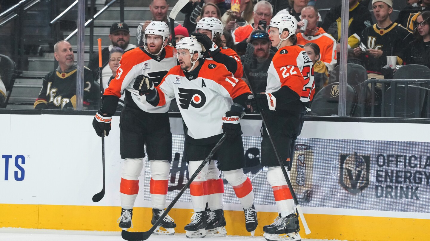 Konecny scores twice as Flyers end 6-game skid with 2-1 victory at Vegas