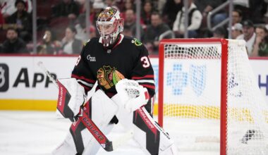 Blackhawks goalie Drew Commesso earns first NHL win in spectacular fashion