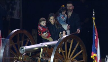 Meredith Gaudreau lights pregame cannon for Blue Jackets