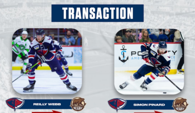 South Carolina Stingrays | FORWARD SIMON PINARD RECALLED BY HERSHEY, DEFENSEMAN REILLY WEBB SIGNS PTO WITH BEARS