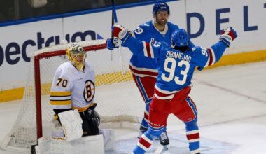 Matthew Robertson scores in OT to lift the Rangers over the Bruins 4-3