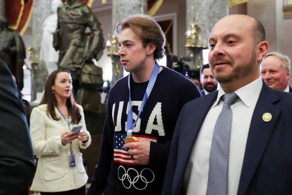 Charlie McAvoy arrives for Donald Trump's State of the Union address at the U.S. Capitol in Washington, D.C.