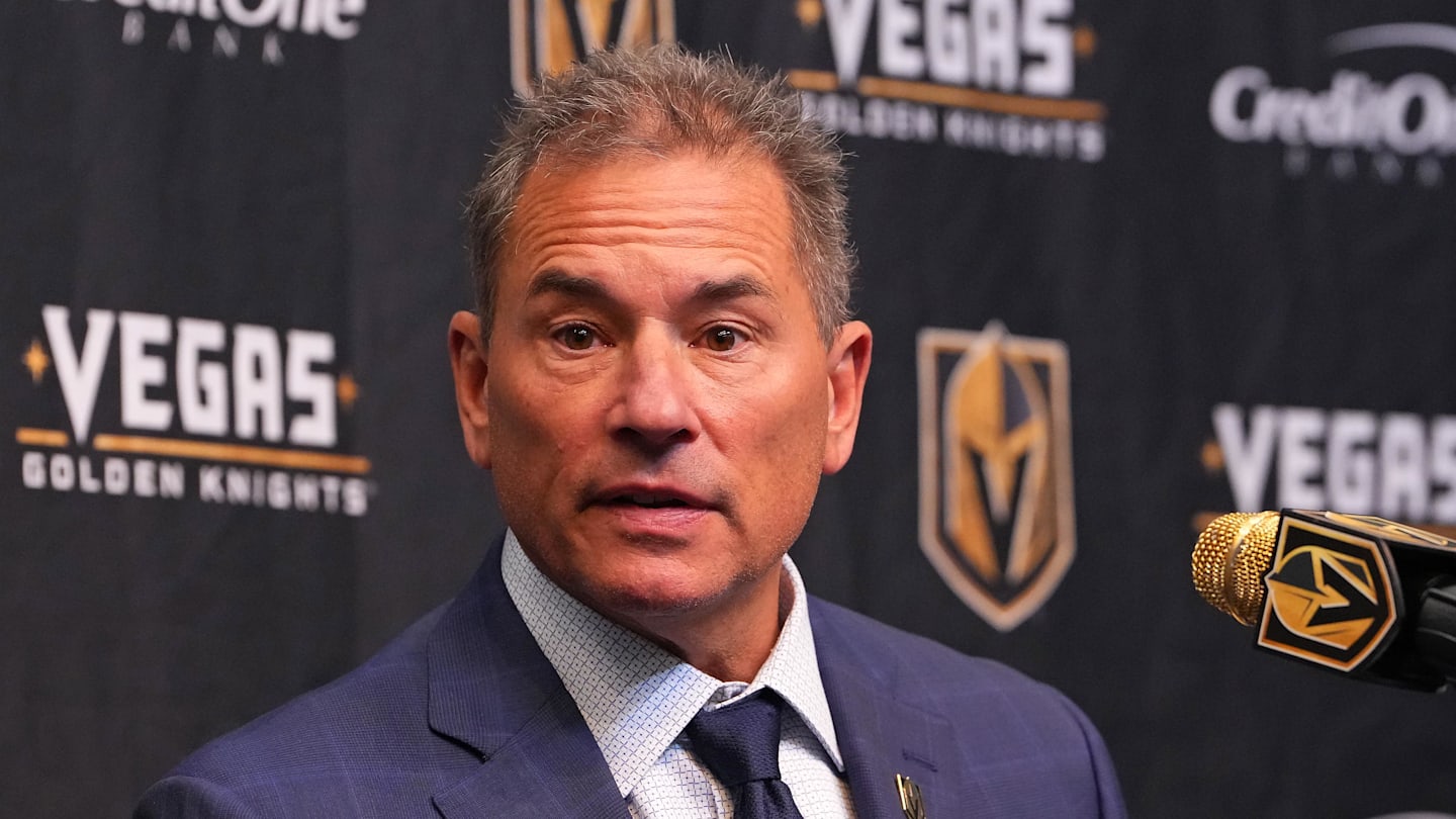 Nov 10, 2025; Las Vegas, Nevada, USA; Vegas Golden Knights head coach Bruce Cassidy takes questions during a presser after the Florida Panthers defeated the Golden Knights 3-2 at T-Mobile Arena. Mandatory Credit: Stephen R. Sylvanie-Imagn Images