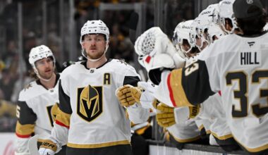 Jan 22, 2026; Boston, Massachusetts, USA; Vegas Golden Knights center Jack Eichel (9) celebrates after scoring a goal against the Boston Bruins during the third period at the TD Garden. Mandatory Credit: Brian Fluharty-Imagn Images