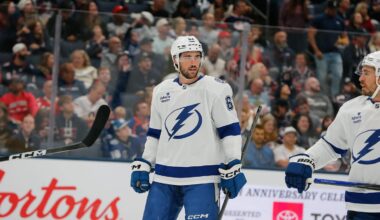 Oct 18, 2025; Columbus, Ohio, USA; Tampa Bay Lightning center Jack Finley (62) during the second period at Nationwide Arena. Mandatory Credit: Russell LaBounty-Imagn Images