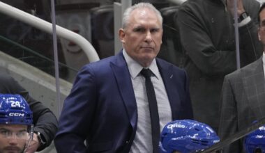 Dec 8, 2025; Toronto, Ontario, CAN; Toronto Maple Leafs head coach Craig Berube watcxhes the action against the Tampa Bay Lightning during the third period at Scotiabank Arena. Mandatory Credit: John E. Sokolowski-Imagn Images