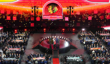 Jun 28, 2024; Las Vegas, Nevada, USA; Artyom Levshunov is selected with the 2nd overall pick of the 2024 NHL Draft by the Chicago Blackhawks at The Sphere. Mandatory Credit: Joe Camporeale-Imagn Images