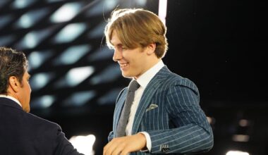 Jun 28, 2024; Las Vegas, Nevada, USA; Liam Greentree is selected by the Los Angeles Kings with the 26th overall pick in the first round of the 2024 NHL Draft at The Sphere. Mandatory Credit: Stephen R. Sylvanie-Imagn Images