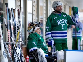 Goaltender Maria Niinimaa travelled from Stockholm Sweden to participate in the World's Longest Hockey Game at an acreage east of Edmonton, Friday Feb. 6, 2026. Photo by David Bloom /Postmedia