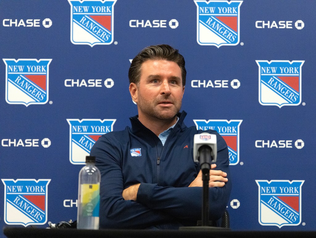 New York Rangers GM Chris Drury, during a press conference at the Rangers training facility in Tarrytown, New York.