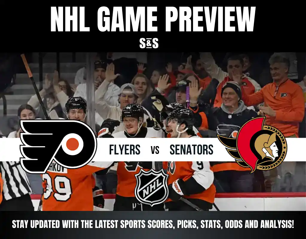 NHL game preview featuring the Flyers versus Senators, with excited fans cheering in the background. Stay updated on stats and analysis.
