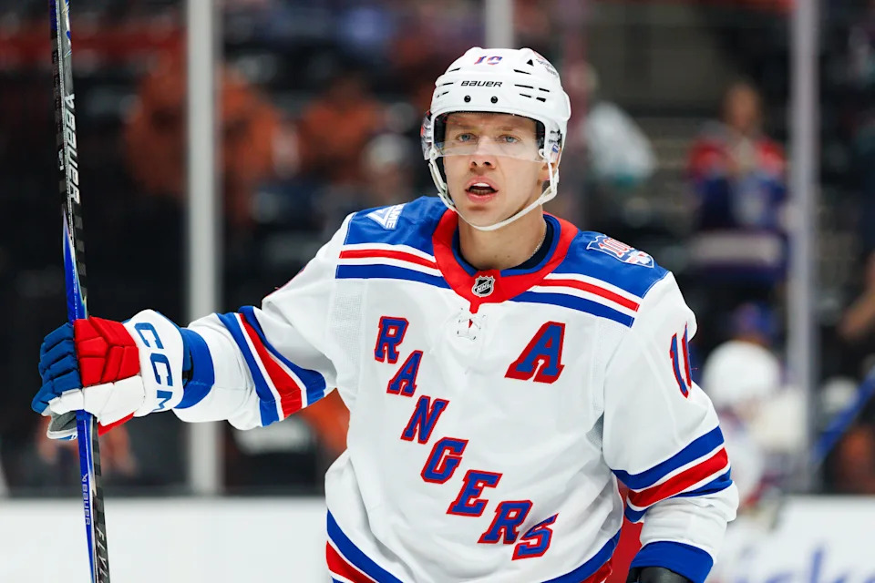 ANAHEIM, CALIFORNIA - JANUARY 19: Artemi Panarin #10 of the New York Rangers skates before the game against the Anaheim Ducks at Honda Center on January 19, 2026 in Anaheim, California. (Photo by Ric Tapia/Getty Images)