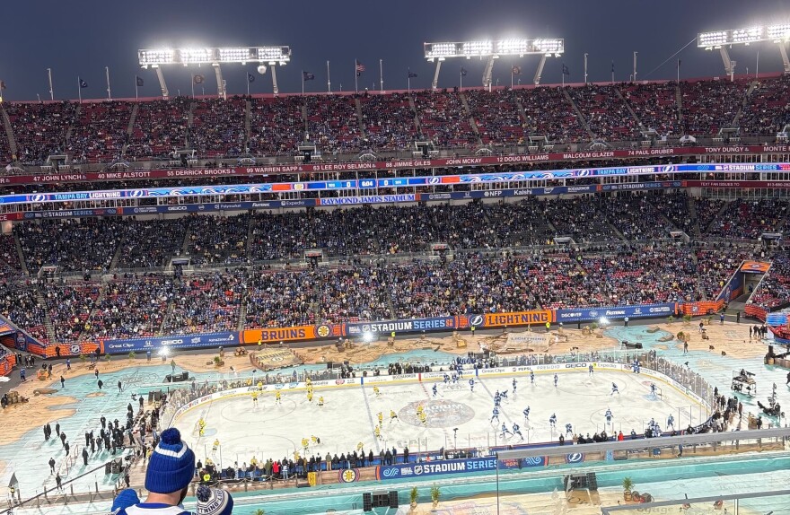 Fans fill into Raymond James Stadium ahead of the NHL Stadium Series game between the Tampa Bay Lightning and Boston Bruins in Tampa on Feb. 1, 2026.