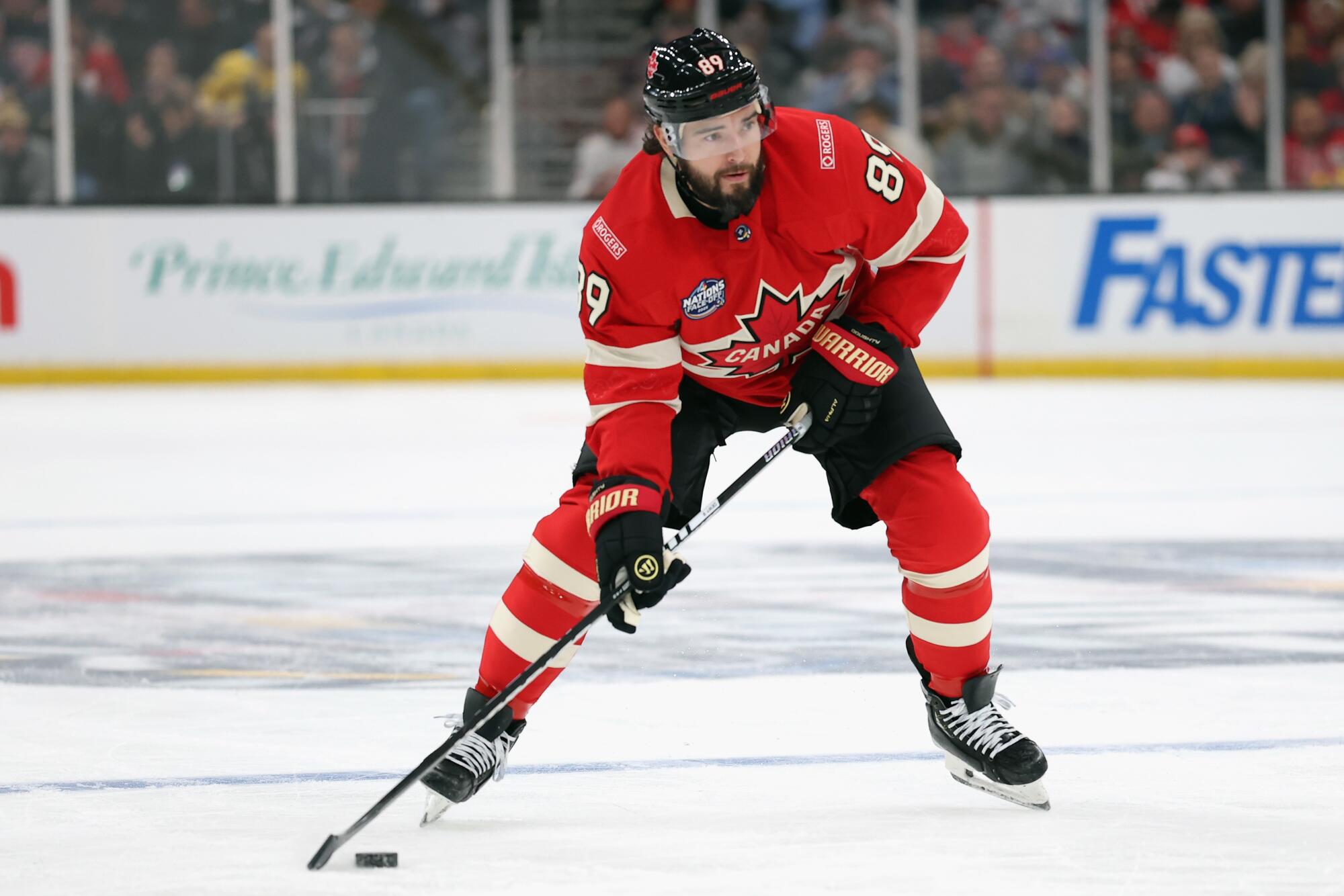 Kings defenseman Drew Doughty controls the puck while playing for Canada in the Four Nations Face-Off last year.