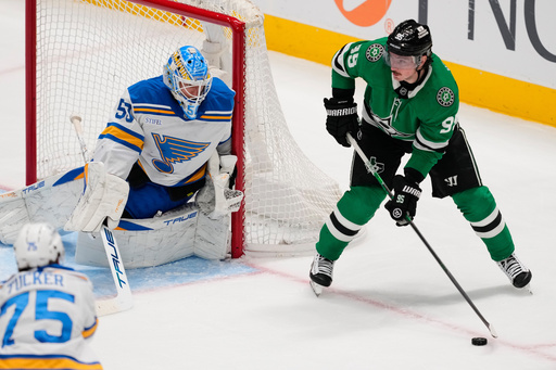 Dallas Stars center Matt Duchene (95) controls the puck on an attack as St. Louis Blues