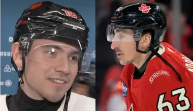 Brad Marchand crashes Nick Suzuki's interview as Team Canada line chemistry shows early
