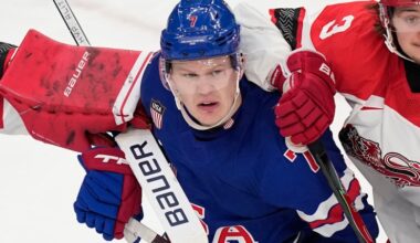 US men’s hockey overcomes slow start to top Denmark