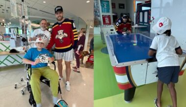 Panthers’ A.J. Greer brings smiles and fun to Joe DiMaggio’s Children’s Hospital