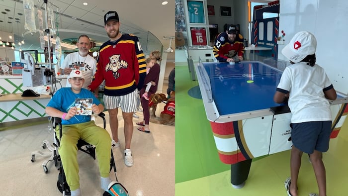 Panthers’ A.J. Greer brings smiles and fun to Joe DiMaggio’s Children’s Hospital