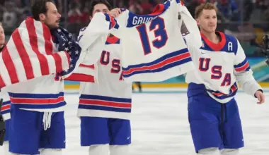 United States honor Johnny Gaudreau after defeating Canada in Olympic gold medal game
