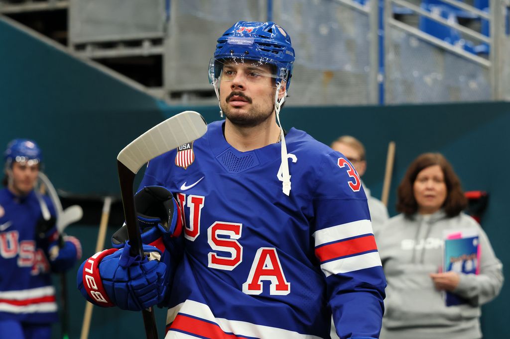 Auston Matthews #34 of Team United States is seen prior to training on day three of the Milano Cortina 2026 Winter Olympic games at Milano Santagiulia Ice Hockey Arena on February 09, 2026 in Milan, Italy. (Photo by Bruce Bennett/Getty Images)