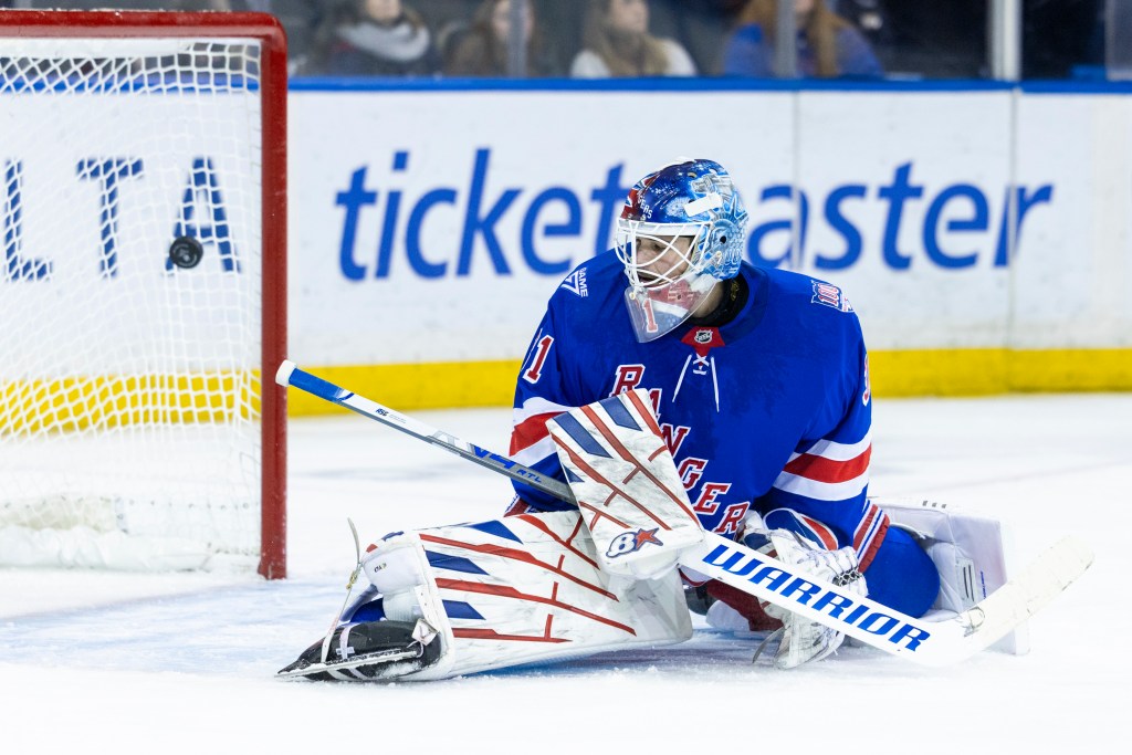 New York Rangers goaltender Igor Shesterkin (31) allows a goal to score in the second period at Madison Square Garden, Saturday, Dec. 20, 2025, in New York, NY. 