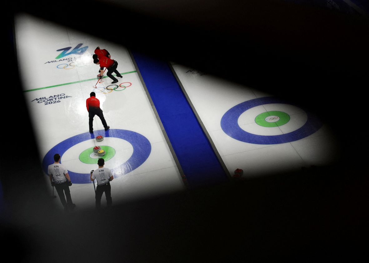 China competes in a round-robin men's curling game against the Czech Republic on February 18.