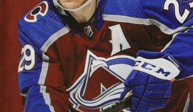 Star Avalanche center Nathan MacKinnon was busy leading the NHL with 40 goals and was unable to attend, but a poster of him was there to provide inspiration.