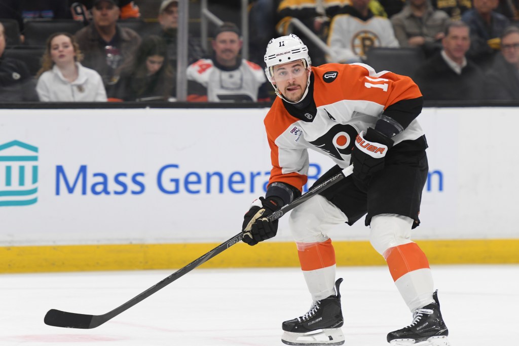 BOSTON, MASSACHUSETTS - JANUARY 29: Travis Konecny #11 of the Philadelphia Flyers skates against the Boston Bruins at the TD Garden on January 29, 2026 in Boston, Massachusetts. (Photo by Steve Babineau/NHLI via Getty Images)