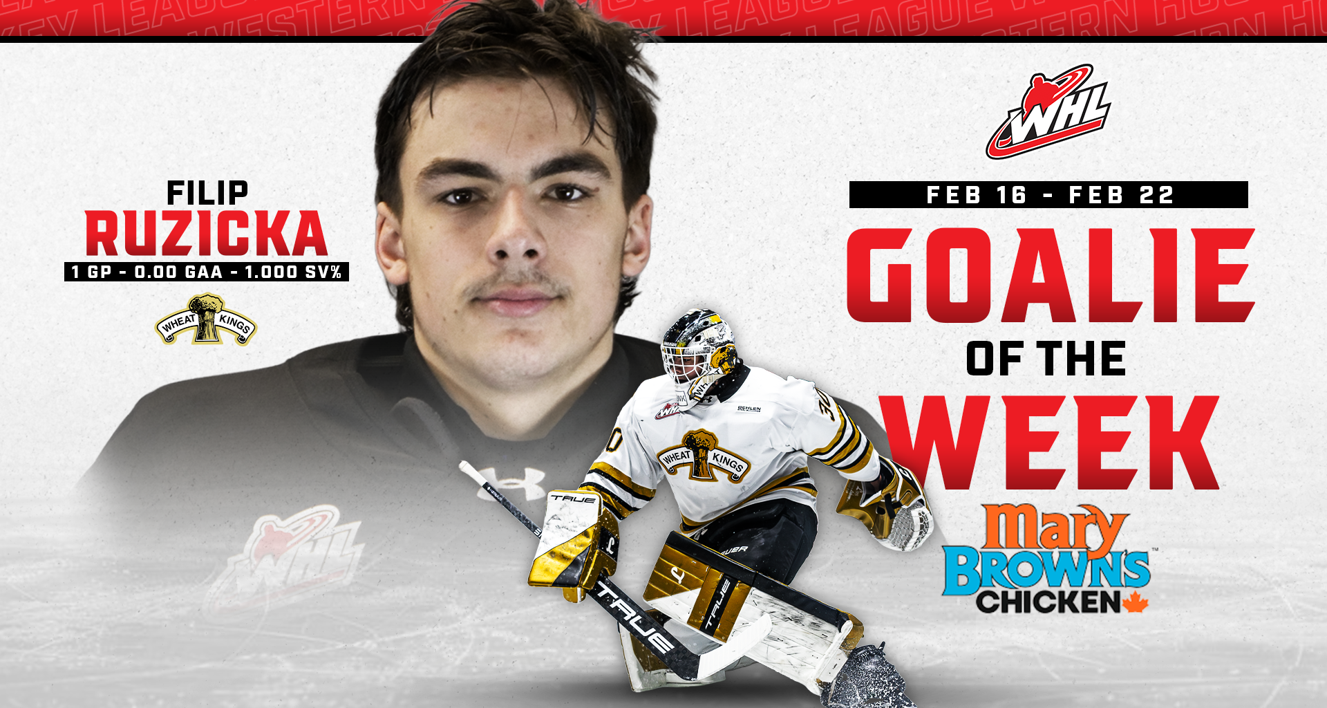 2026 NHL Draft eligible netminder Ruzicka named Mary Brown's Chicken WHL Goaltender of the Week