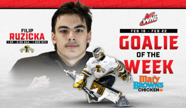 2026 NHL Draft eligible netminder Ruzicka named Mary Brown's Chicken WHL Goaltender of the Week