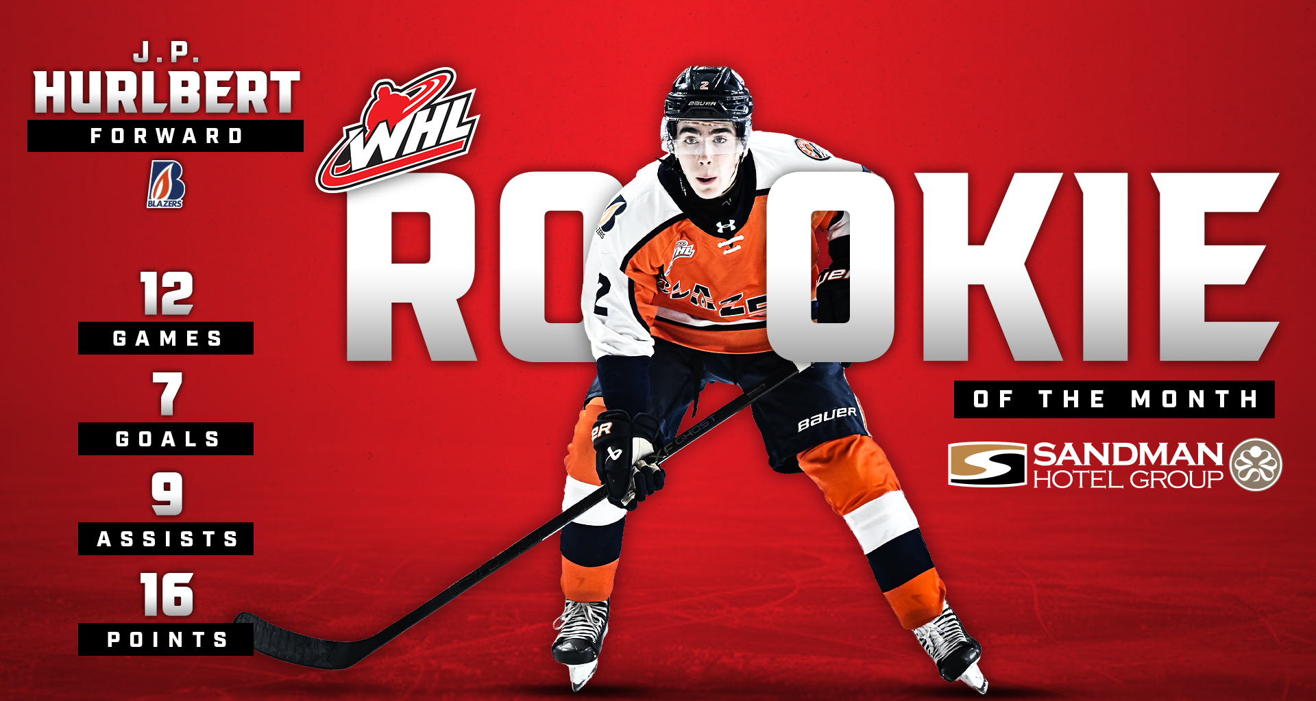 2026 NHL Draft-eligible prospect Hurlbert named Sandman WHL Rookie of the Month for January
