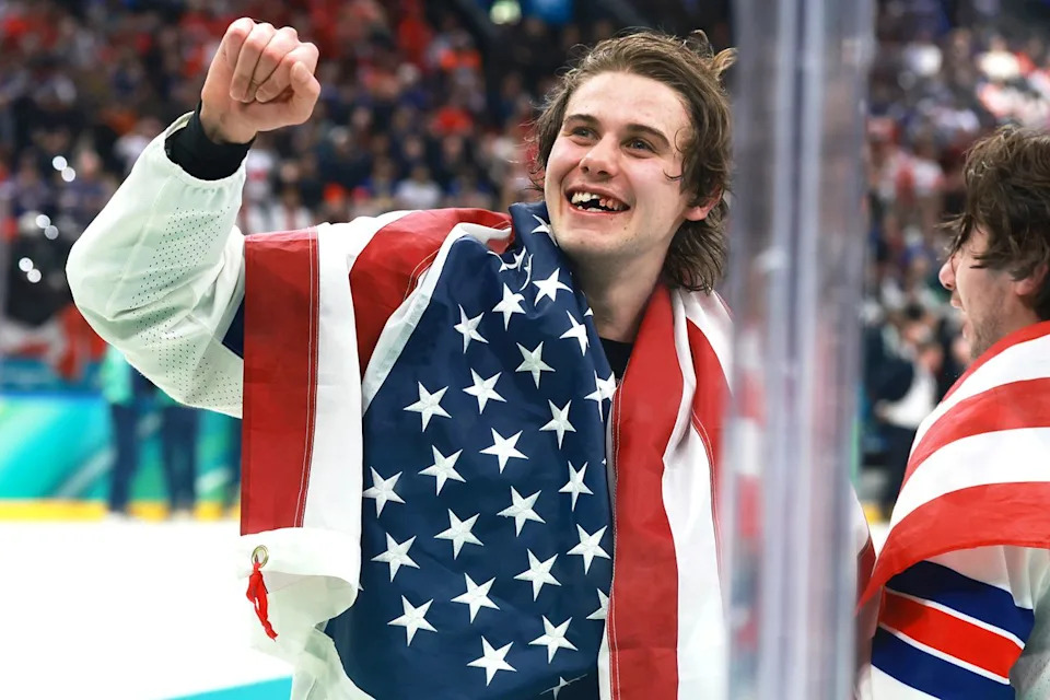 Jack Hughes on day 16 of the Milano Cortina 2026 Winter Olympic games on February 22, 2026 in Milan, Italy. Elsa/Getty