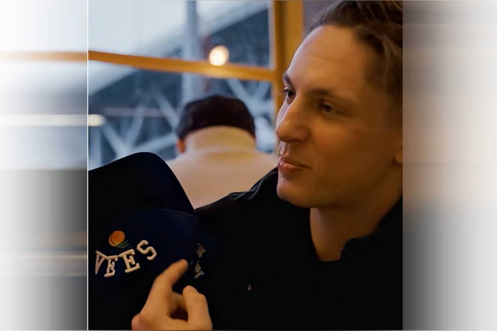 Toronto Maple Leafs defenceman Troy Stecher shows off his Penticton Vee cap in a YouTube video posted by the NHL club. (Toronto Maple Leafs/YouTube)