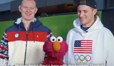 Senators captain Brady Tkachuk and brother, Matthew, meet Sesame Street's Elmo
