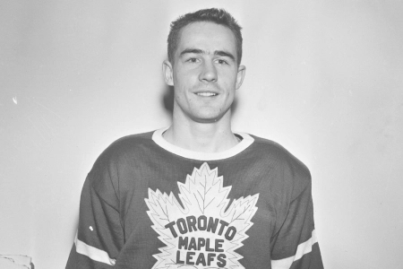 Toronto Maple Leafs defenseman Jim Morrison in the blue and white.