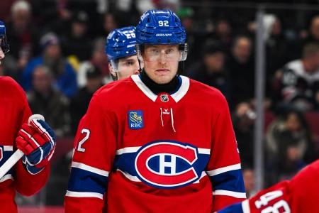 Dec 7, 2024; Montreal, Quebec, CAN; Montreal Canadiens right wing Patrik Laine (92) looks on during the third period against the Washington Capitals at Bell Centre.