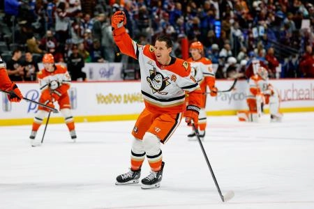 Jan 21, 2026; Denver, Colorado, USA; Anaheim Ducks center Ryan Strome (16) before the game against the Colorado Avalanche at Ball Arena.