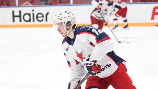 Detroit Red Wings prospect Dmitry Buchelnikov in action with CSKA Moscow in the KHL.