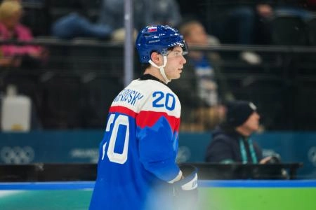 Feb 21, 2026; Milan, Italy; Juraj Slafkovsky (20) of Slovakia reacts after the game against Finland in the men's ice hockey bronze medal game during the Milano Cortina 2026 Olympic Winter Games at Milano Santagiulia Ice Hockey Arena. Mandatory Credit: Joe Camporeale-Imagn Images