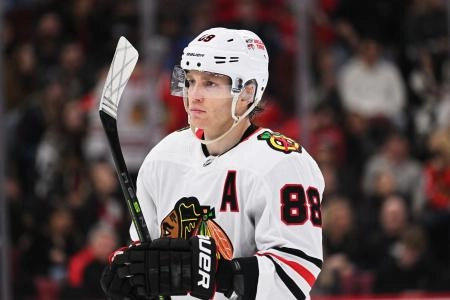 Feb 19, 2023; Chicago, Illinois, USA; Chicago Blackhawks forward Patrick Kane (88) skates against the Toronto Maple Leafs at United Center.