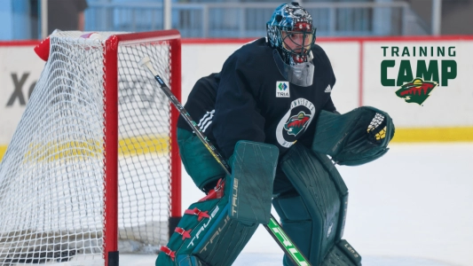 Marc-André Fleury in action with the Minnesota Wild at practice.