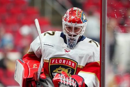 Jan 16, 2026; Raleigh, North Carolina, USA; Florida Panthers goaltender Sergei Bobrovsky (72) comes off the ice after the warmups before the game against the Carolina Hurricanes at Lenovo Center.