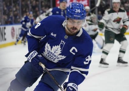 Jan 19, 2026; Toronto, Ontario, CAN; Toronto Maple Leafs forward Auston Matthews (34) skates against the Minnesota Wild during the first period at Scotiabank Arena. Mandatory Credit: John E. Sokolowski-Imagn Images