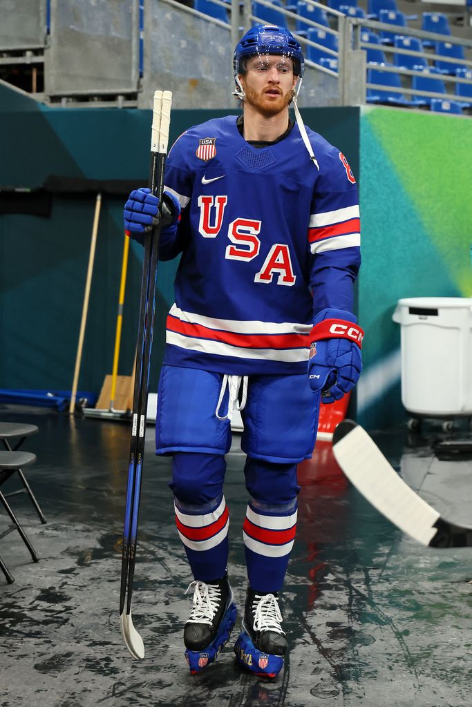 Kyle Connor #81 of Team United States is seen prior to training on day three of the Milano Cortina 2026 Winter Olympic games at Milano Santagiulia Ice Hockey Arena on February 09, 2026 in Milan, Italy. (Photo by Bruce Bennett/Getty Images)