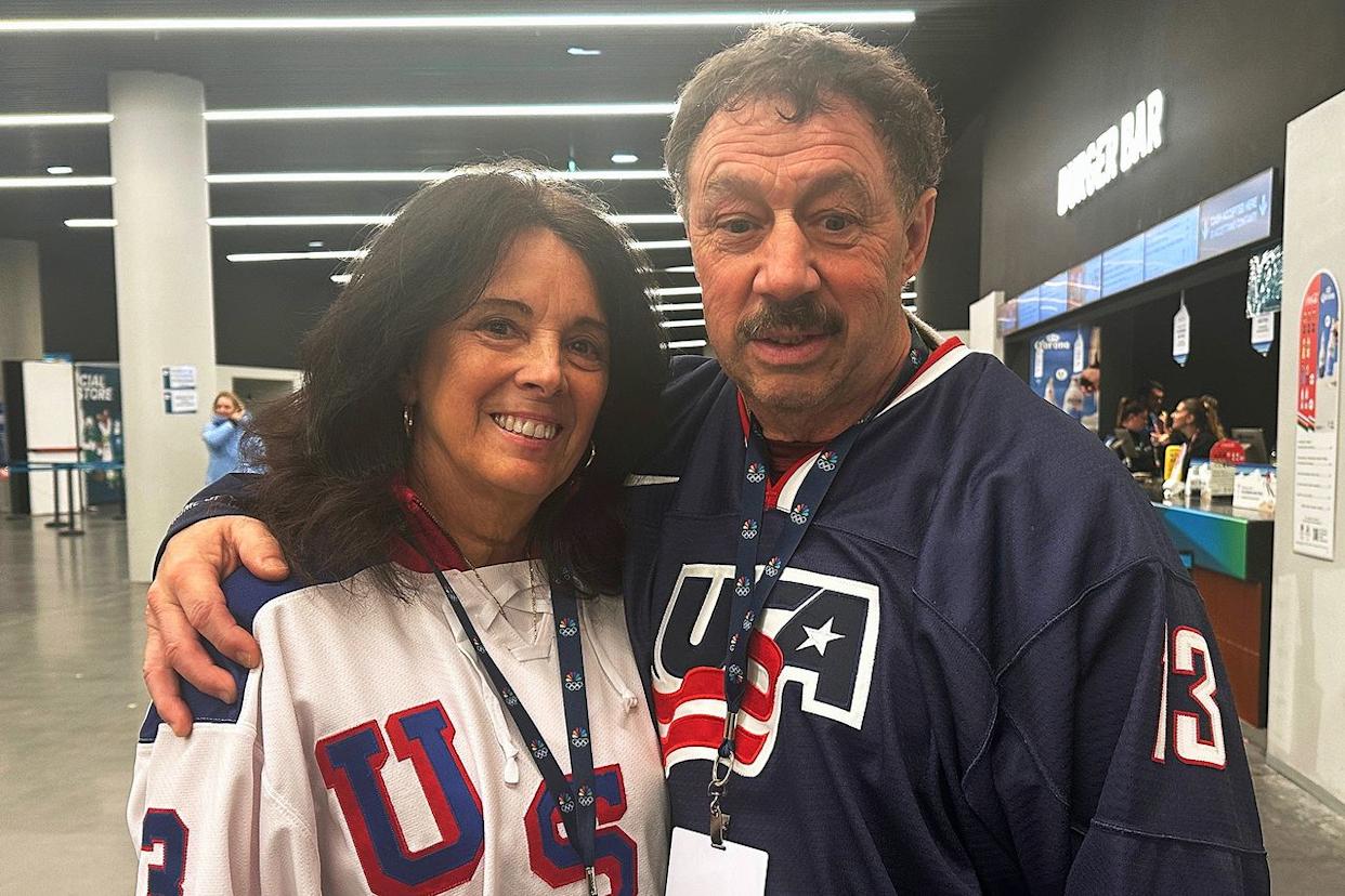 Jane and Guy Gaudreau during the 2026 Winter Olympics on Feb. 20, 2026 in Milan, Italy. Stephen Whyno/AP Photo